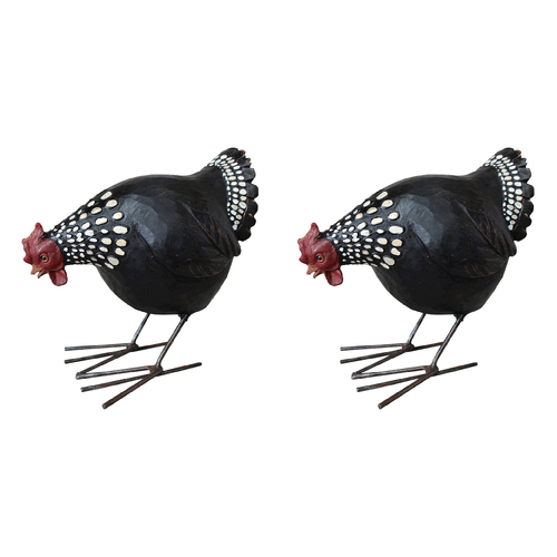 2PK LVD Resin/Iron Chicken Sculpture Home/Office Decor Black Small