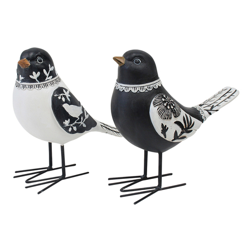 LVD 2pc Resin 19cm Patterned Wings Birds Home Decorative Figurine Set - Black/White