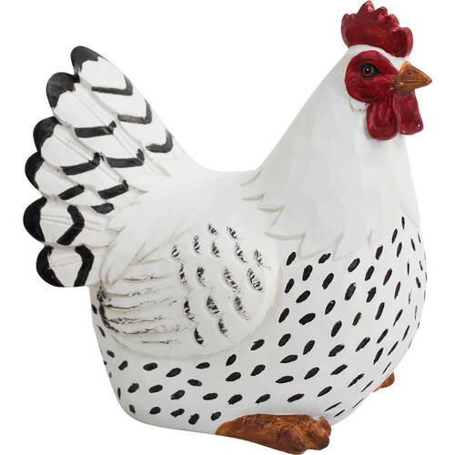 LVD Resin Hen Figurines Home/Garden Decor 21x20cm - White