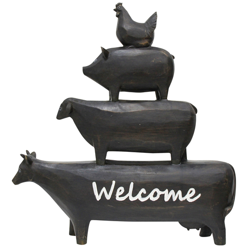 LVD Polyresin Welcome Stack Sculpture Home/Office Decor 34cm Black