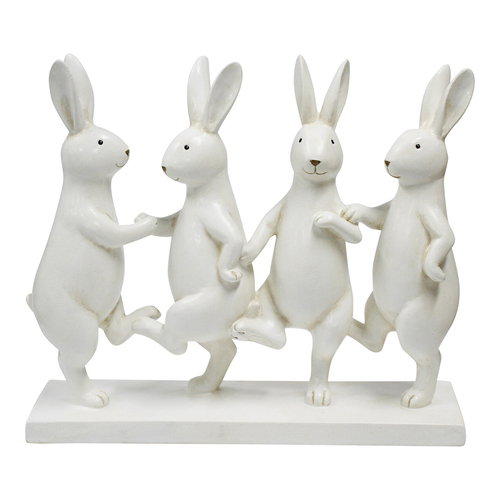 LVD Resin 25cm Dancing Rabbits Home Decorative Figurine - White