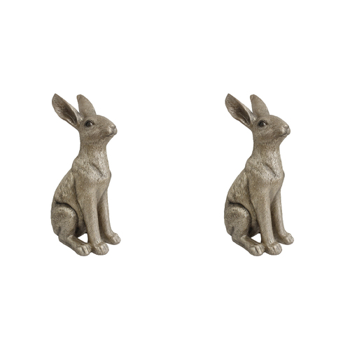 2PK LVD Polyresin Sculpture Sitting Hare Home/Office Decor Champagne Medium