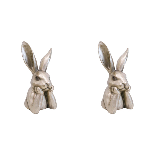 2PK LVD Polyresin Sculpture Hare Contemplating Home Decor Gold Small