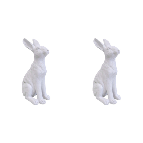 2PK LVD Polyresin Sculpture Sitting Hare Aged Home/Office Decor White Medium