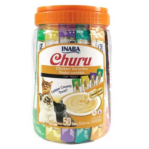 50pc Inaba Churu Chicken Varieties Pet/Cat Food/Treat Tub 14g