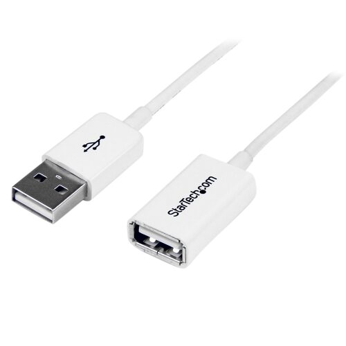 2m USB Male to Female Cable - White USB Extension