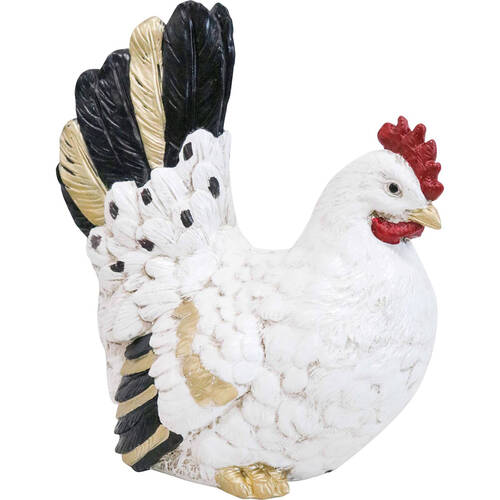 LVD Sitting Rooster Resin Sculpture Home/Garden Decor 24.5cm White