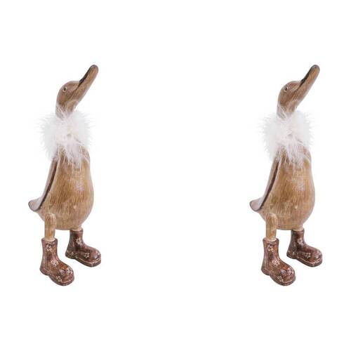 2PK LVD Standing Duck Dewey Resin Sculpture Home Decor 20cm Brown