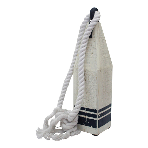 LVD Decorative MDF 31cm Hanging Buoy w/ Cotton Rope - White