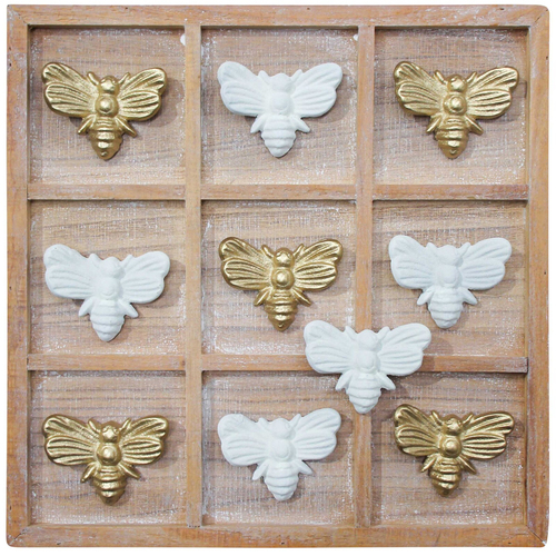 LVD Metal/Wood Tictactoe Bees Home Decor 36x36cm - White/Gold