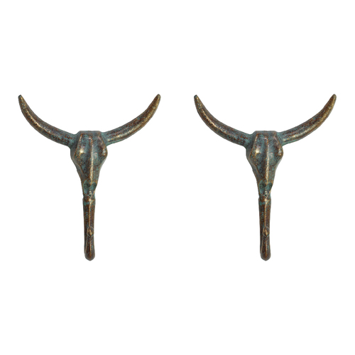 2PK LVD Metal Decorative Hook Skull Sculpture Home/Office Decor 20cm Gold