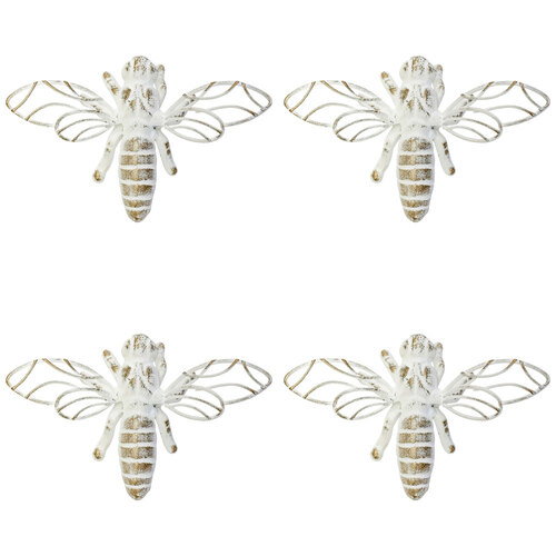 4PK LVD Metal Bee Sculpture Home Decor 13x7cm - White/Gold