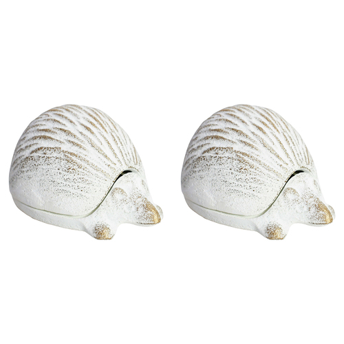 2PK LVD Metal 12cm Hedgehog Key Hide Garden Ornament - White