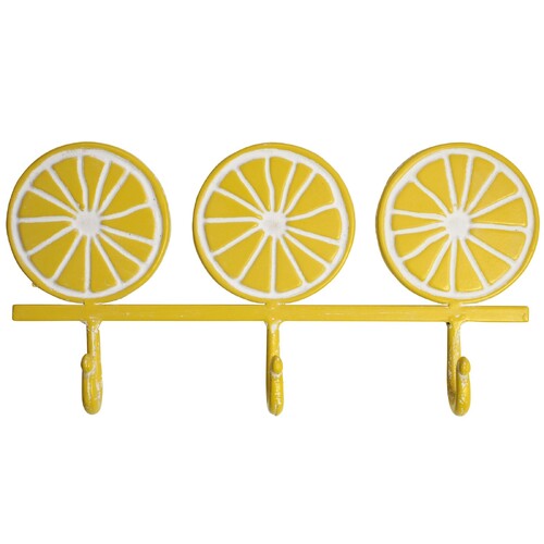 LVD Hooks Lemon Citron Metal 32.5cm Wall Hanging Decor Organiser - Yellow