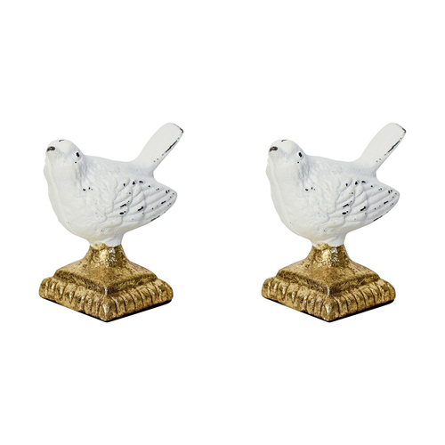 2PK LVD Metal 10cm Vintage Bird Sculpture Ornament - White