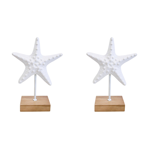 2PK LVD Iron/MDF Starfish on Stand Home Decor 16x22.5cm - White