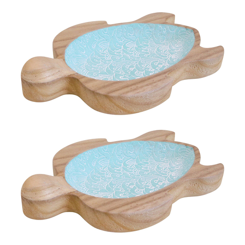 2PK LVD Wooden Decorative Turtle Bowl Home Decor 16.5x24cm - Natural
