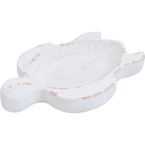 LVD Wooden Decorative Turtle Bowl Home Decor 16.5x24cm - White Rustic
