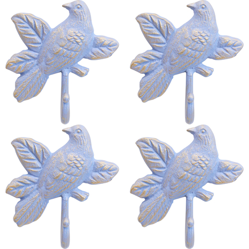 4PK LVD Iron Bird Hanging Hook Storage Home Decor - Blue