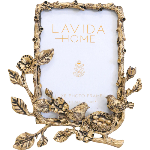 LVD Pewter/Glass 3.5x5'' Photo Frame Branch Home Decor - Gold