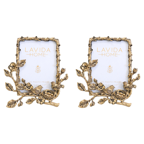 2PK LVD Pewter/Glass 3.5x5'' Photo Frame Branch Home Decor - Gold