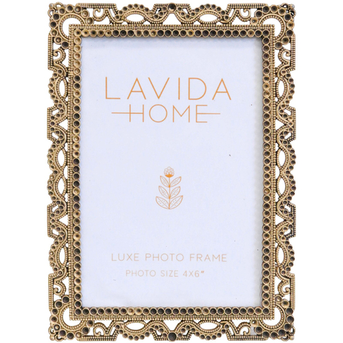 LVD Pewter/Glass 4x6'' Photo Frame Antique Home Decor - Gold