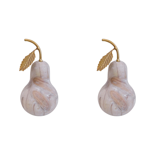2PK LVD Pine/Iron Decorative Wood Pear Home Decor 11x18cm - Natural/Gold