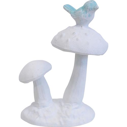 LVD Iron Toadstools w/ Bird Sculpture Garden Decor 11.5x15.5cm - White