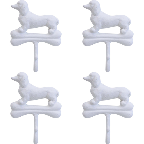 4PK LVD Daschound Hanging Iron Hook Organiser Home Decor - White