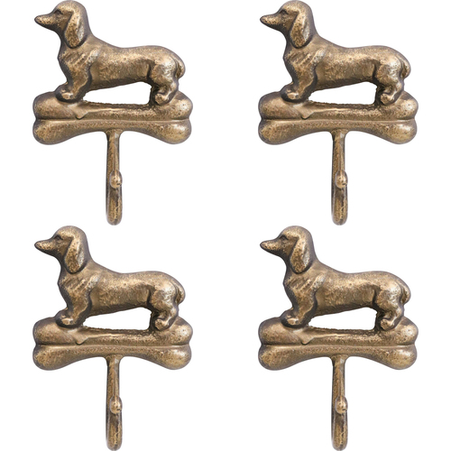 4PK LVD Daschound Hanging Iron Hook Organiser Home Decor - Gold