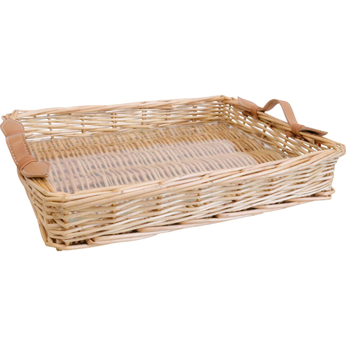 LVD Toulon Wicker Basket Tray Rectangle Medium w/ Glass 31x24cm - Natural