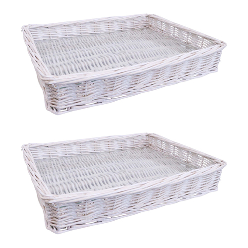 2PK LVD Saint Tropez Wicker Willow Tray Basket Rectangle 40x30cm - White