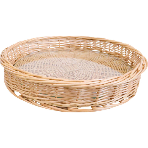 LVD Saint Tropez Wicker Willow Tray w/ Glass Round 36cm - Natural