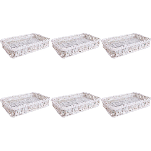 6PK LVD Utility Willow Tray Basket w/ Glass Rectangle 20x10cm - White