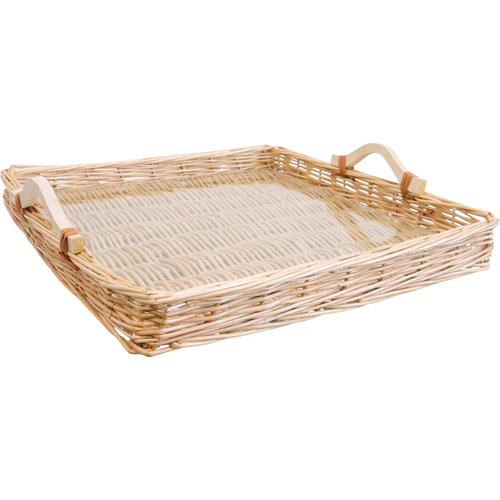 LVD Woven Willow Tray Basket Square w/ Glass 45x45cm - Natural