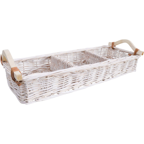 LVD Utility Willow Tray Wicker Basket Storage 50x17cm - White