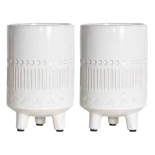 2x DWBH 18cm Ceramic Pot Plant/Flower Planter - Cream