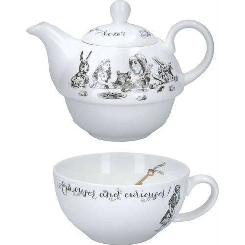 2pc Mikasa x V & A Alice In Wonderland Tea For One Pot and Cup Set White/Black