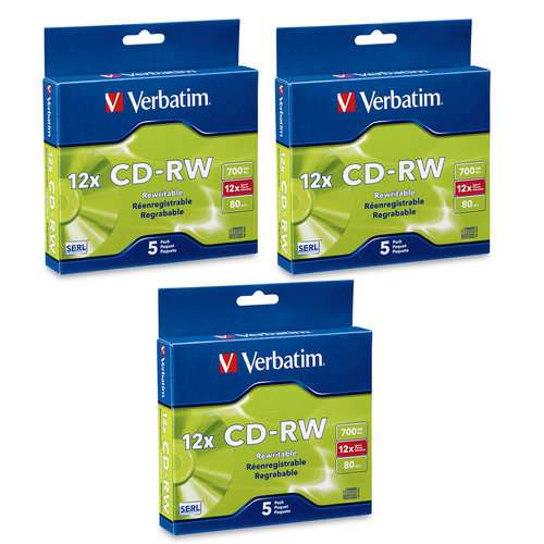 15pc Verbatim CD-RW 700MB Slim 4x-12x Speed Blank Discs