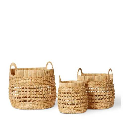 3pc E Style Kaikara Water Hyacinth 32/36/43cm Basket Set Round Natural