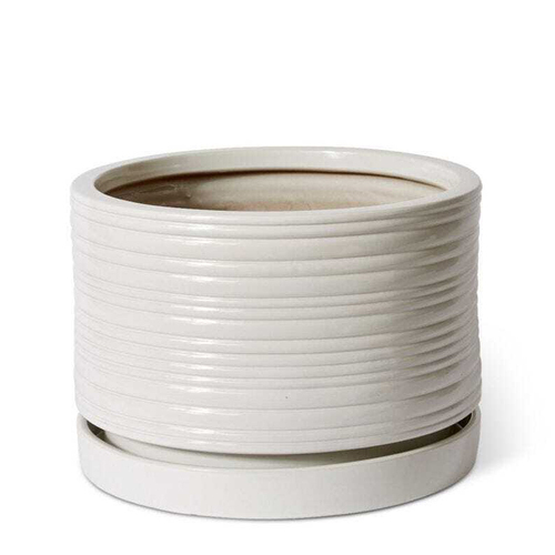 E Style Henley 42cm Ceramic Planter w/ Saucer Round Decor - White