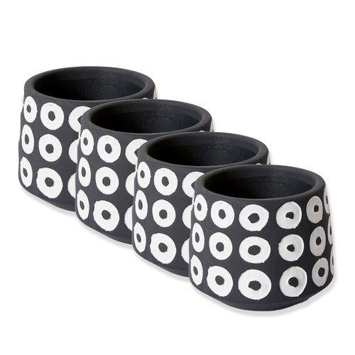 4PK E Style Hayden 13cm Cement Plant Pot Decor - White/Black