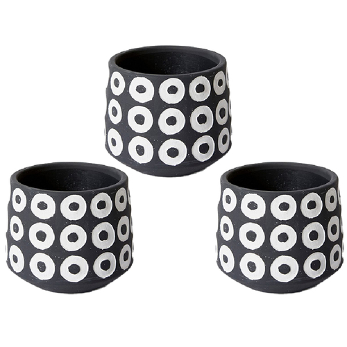 3PK E Style Hayden 16cm Cement Plant Pot Decor - White/Black