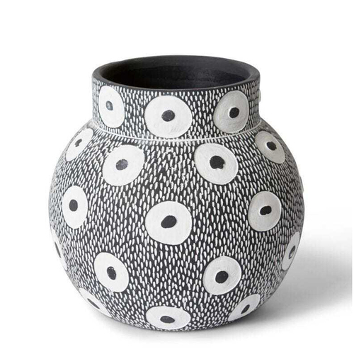 E Style Ashton 22cm Cement Plant Pot Round Decor - White/Black