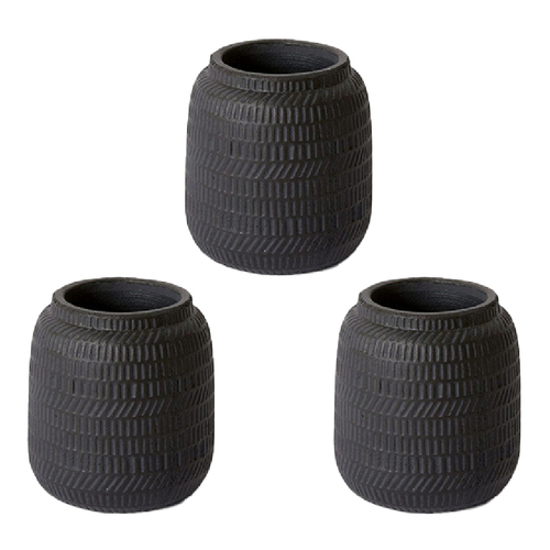 3PK E Style Terrell 16cm Cement Plant Pot Decor - Black