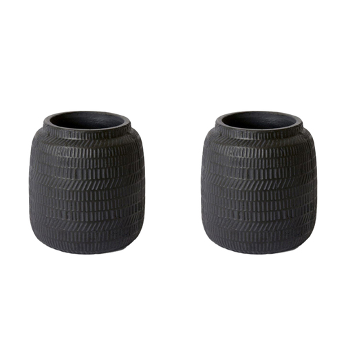 2PK E Style Terrell 20cm Cement Plant Pot Decor - Black