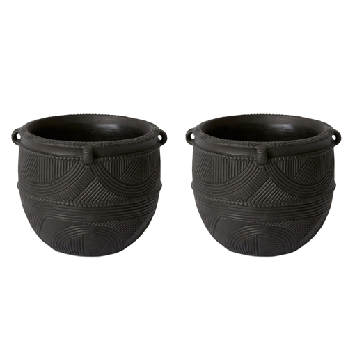 2PK E Style Izaak 20cm Cement Plant Pot Decor - Black