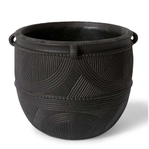 E Style Izaak 26cm Cement Plant Pot Decor Round - Black