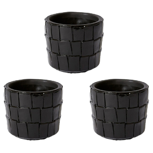 3PK E Style Peyton 11cm Cement Plant Pot Decor - Black