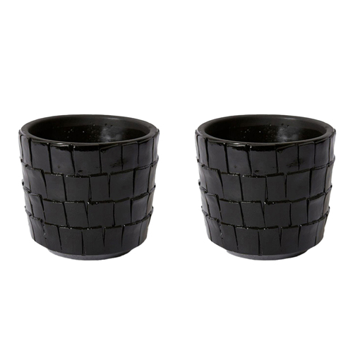 2PK E Style Peyton 15cm Cement Plant Pot Decor - Black